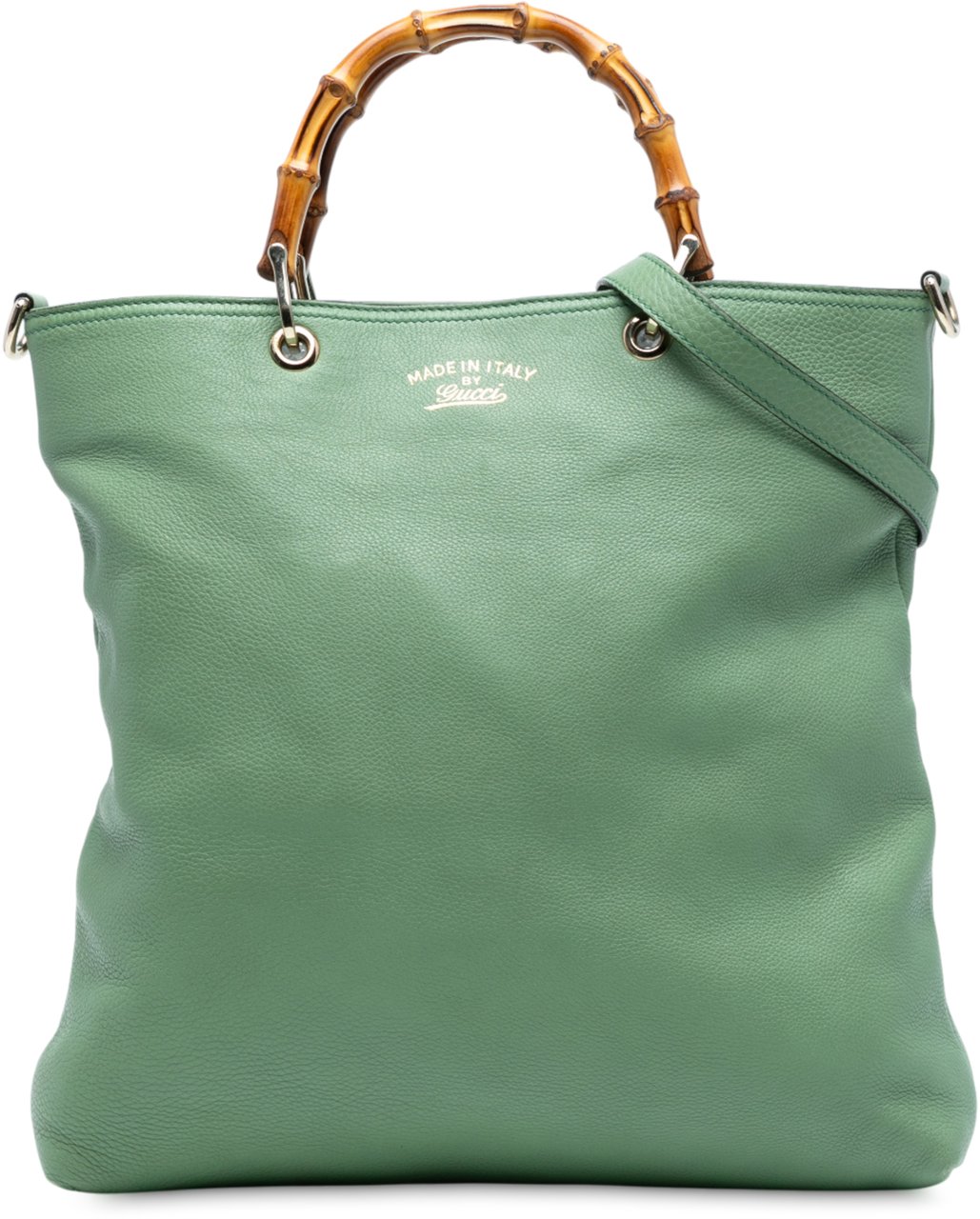 Gucci Tall Leather Bamboo Shopper Tote Groen