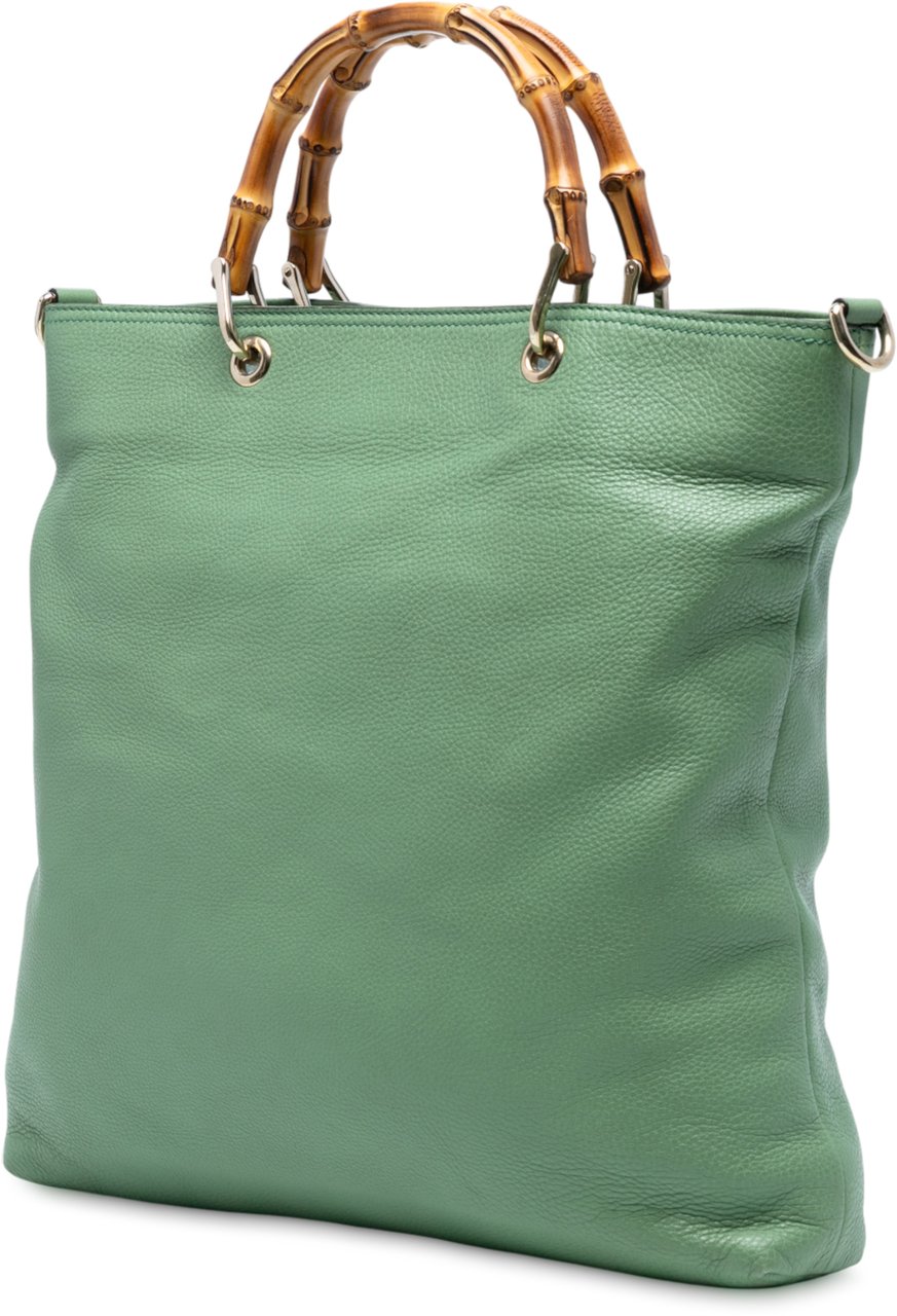 Gucci Tall Leather Bamboo Shopper Tote Groen