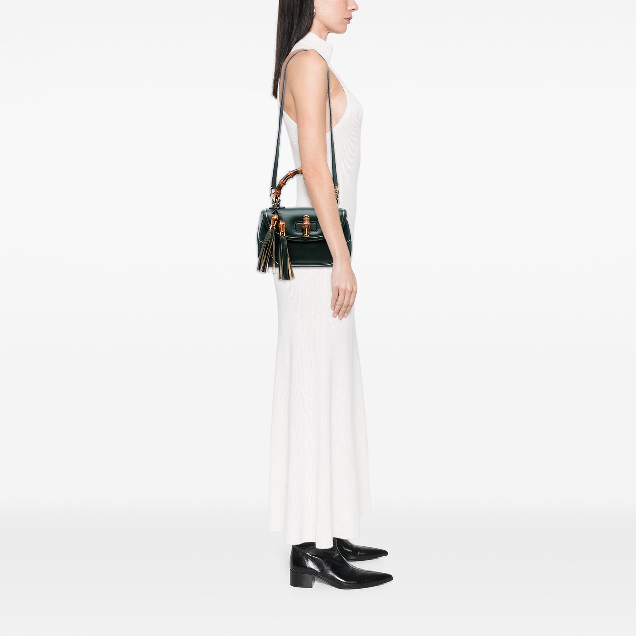 Gucci Medium Leather New Bamboo Top Handle Bag Groen