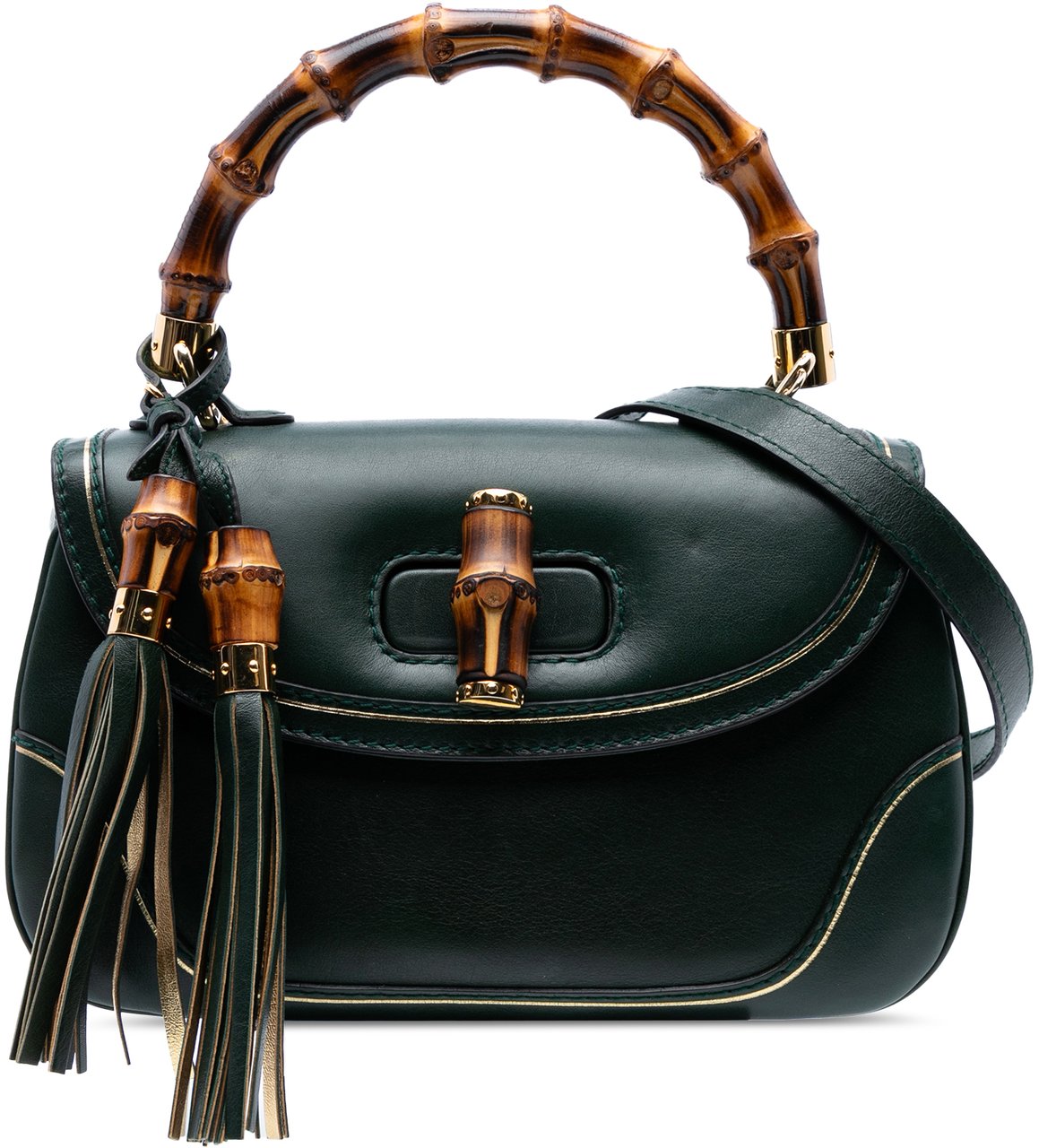 Gucci Medium Leather New Bamboo Top Handle Bag Groen