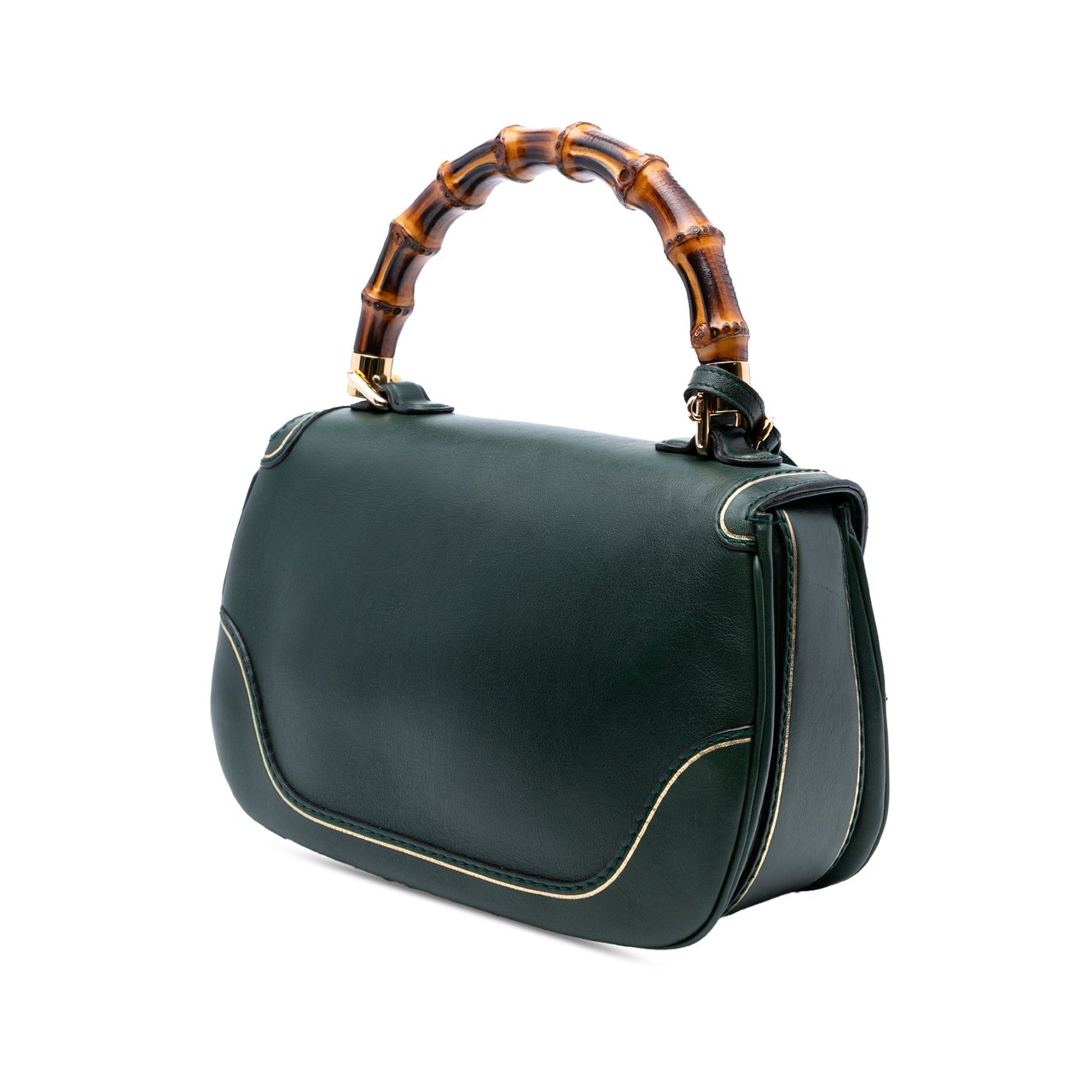 Gucci Medium Leather New Bamboo Top Handle Bag Groen