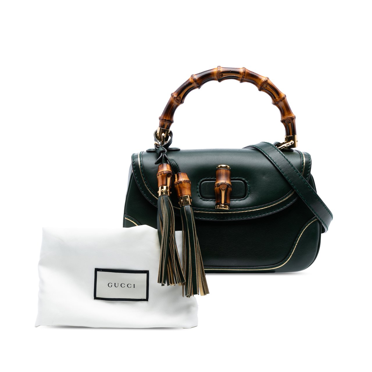 Gucci Medium Leather New Bamboo Top Handle Bag Groen