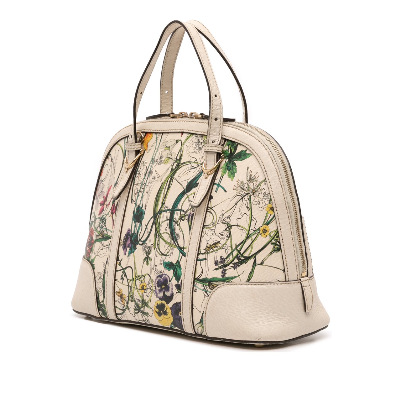 Gucci Small Leather Flora Nice Dome Satchel Wit