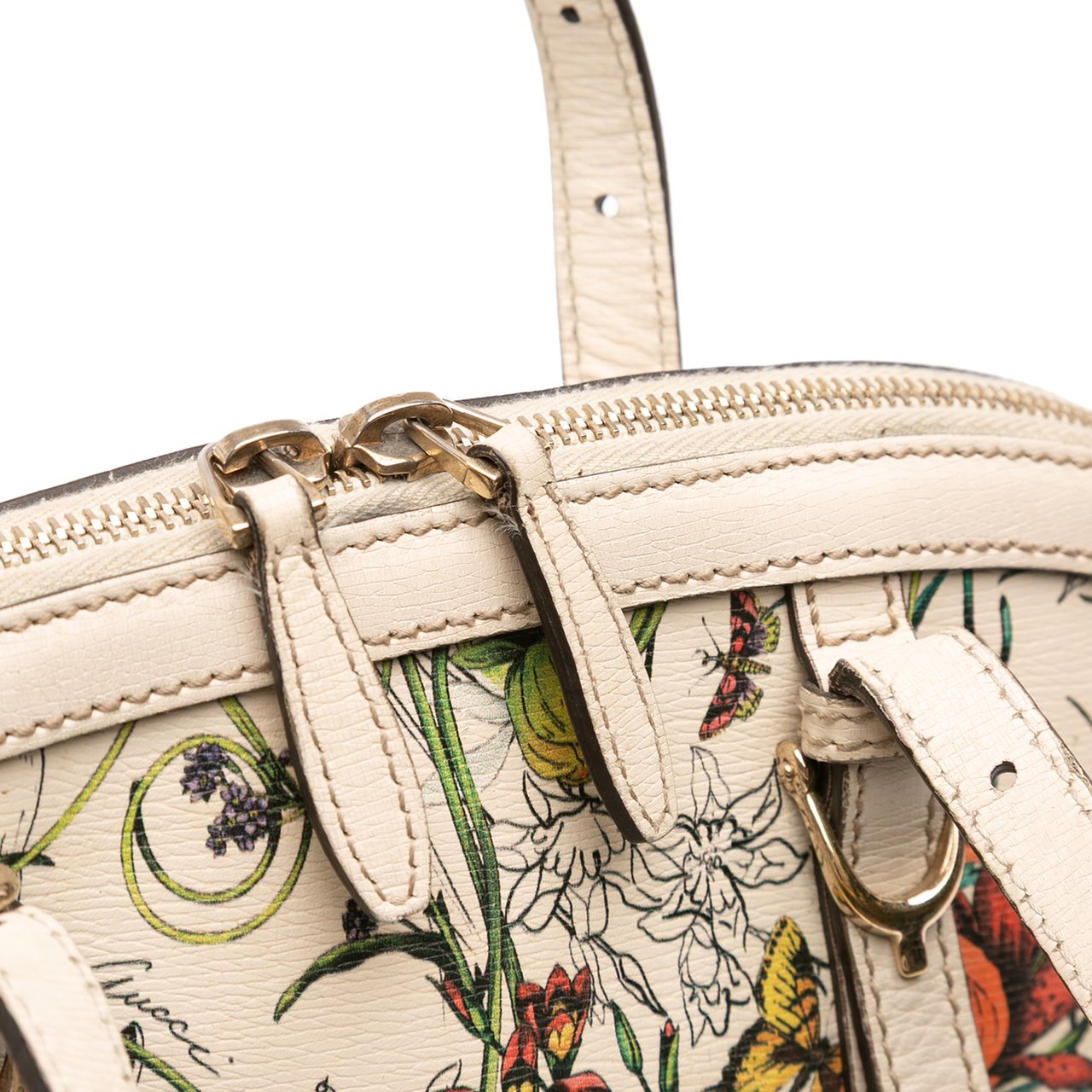 Gucci Small Leather Flora Nice Dome Satchel Wit