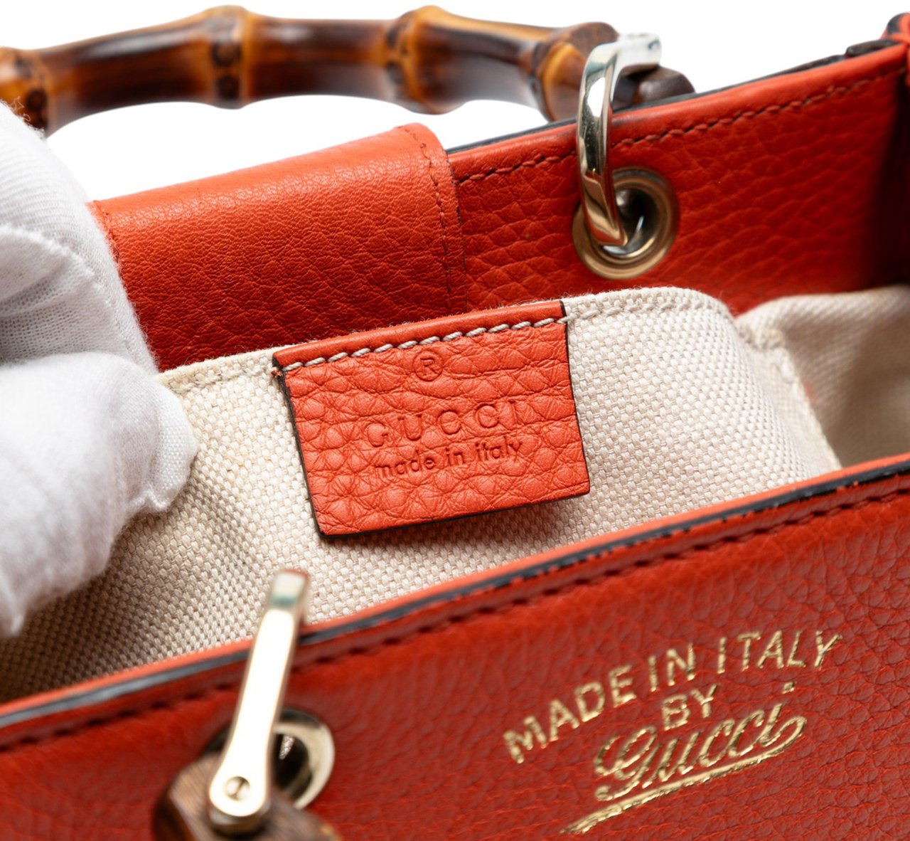 Gucci Mini Calfskin Bamboo Shopper Satchel Oranje