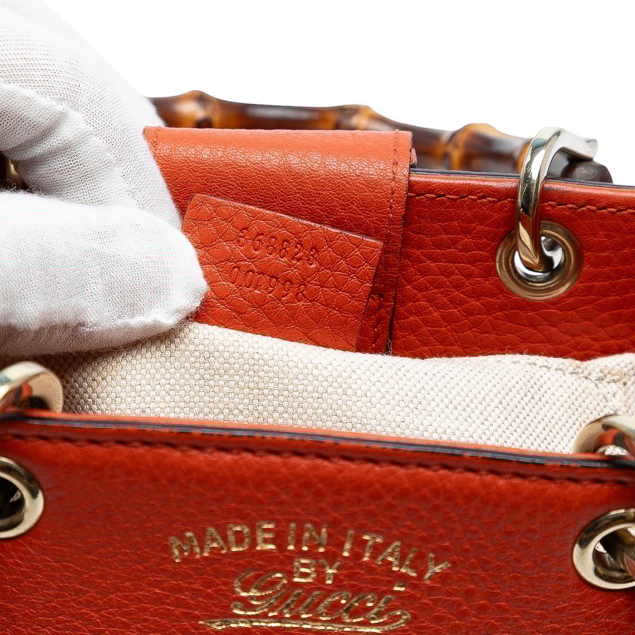 Gucci Mini Calfskin Bamboo Shopper Satchel Oranje