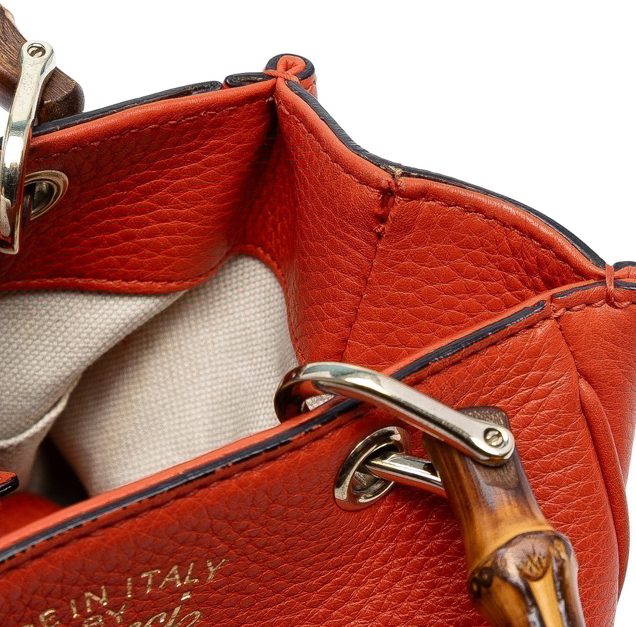 Gucci Mini Calfskin Bamboo Shopper Satchel Oranje