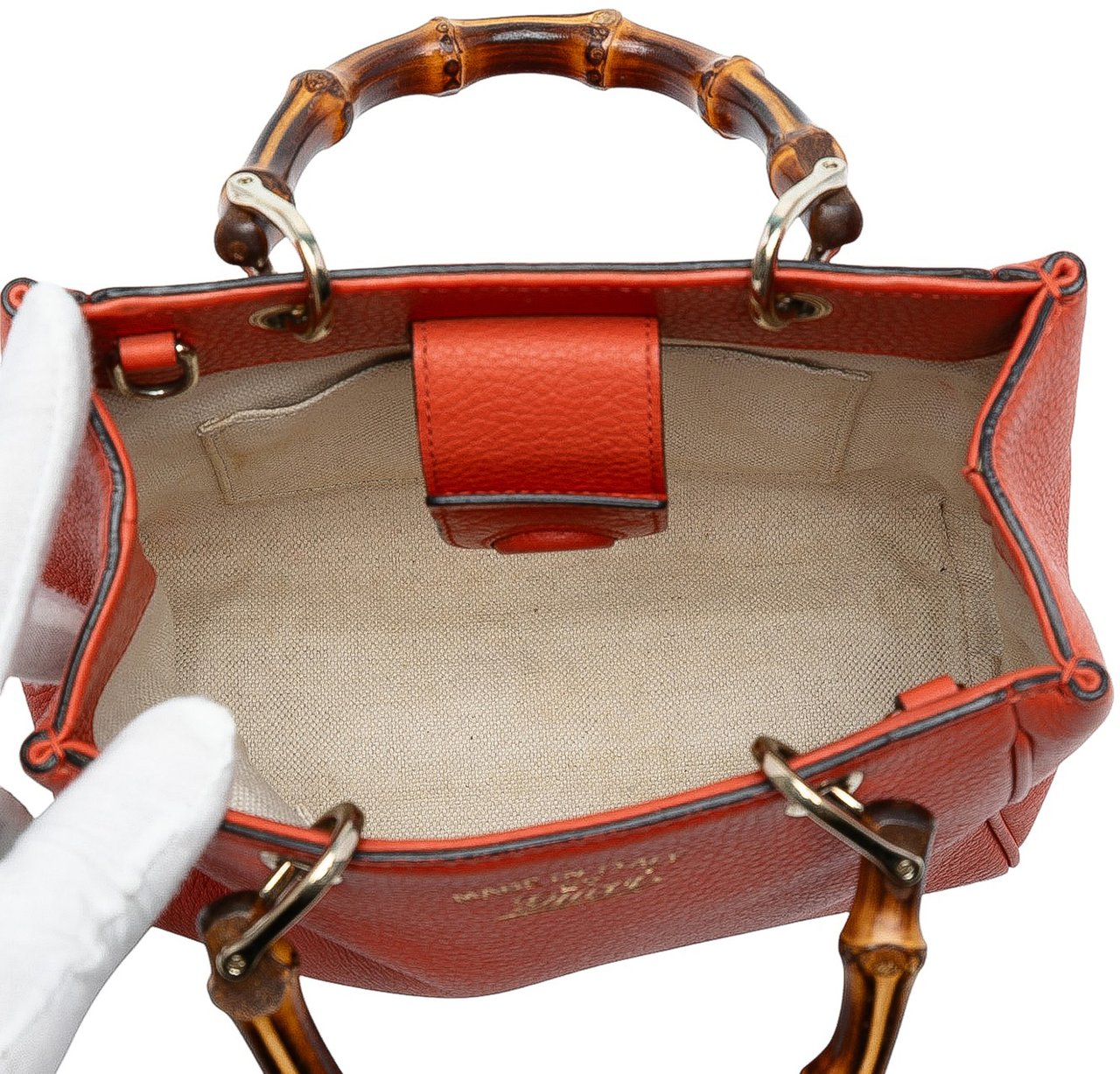 Gucci Mini Calfskin Bamboo Shopper Satchel Oranje