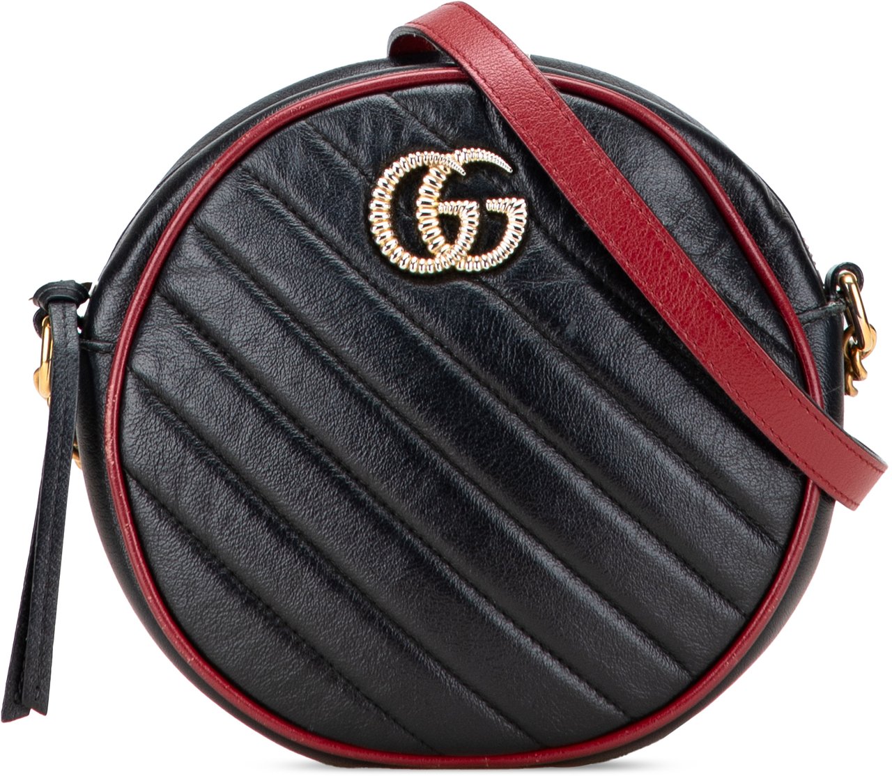 Gucci Mini GG Marmont Matelasse Leather Torchon Round Crossbody Zwart