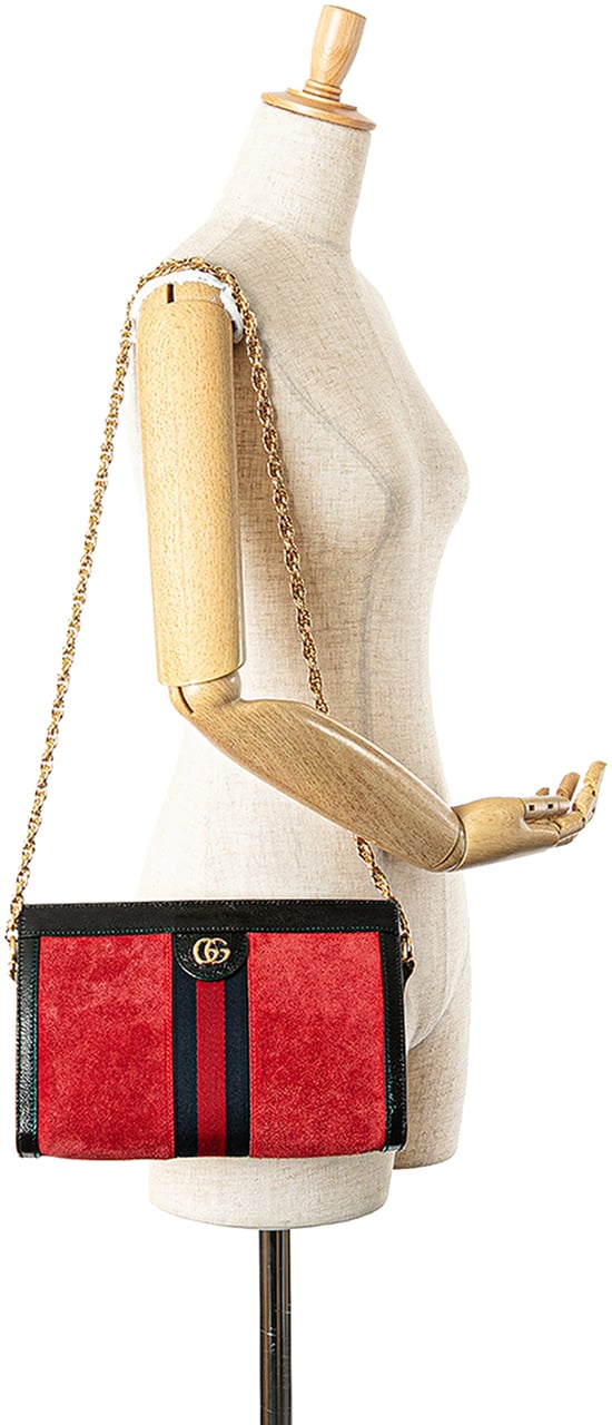 Gucci Small Suede Ophidia Chain Crossbody Rood
