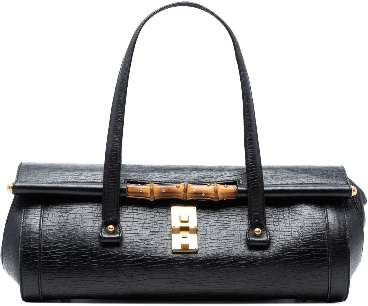 Gucci Leather Bamboo Bullet Shoulder Bag Zwart