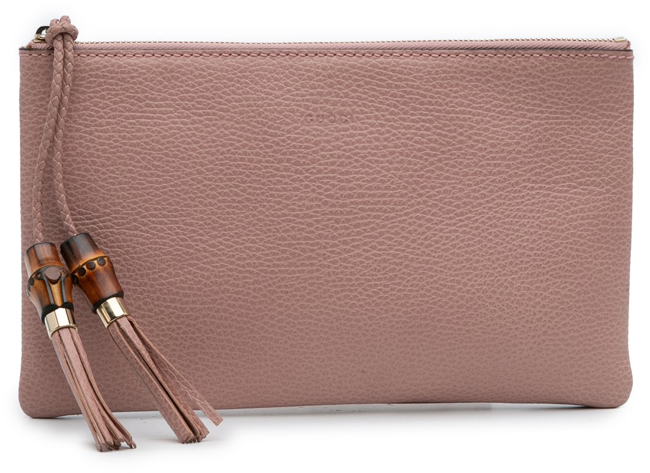 Gucci Calfskin Bamboo Clutch Roze
