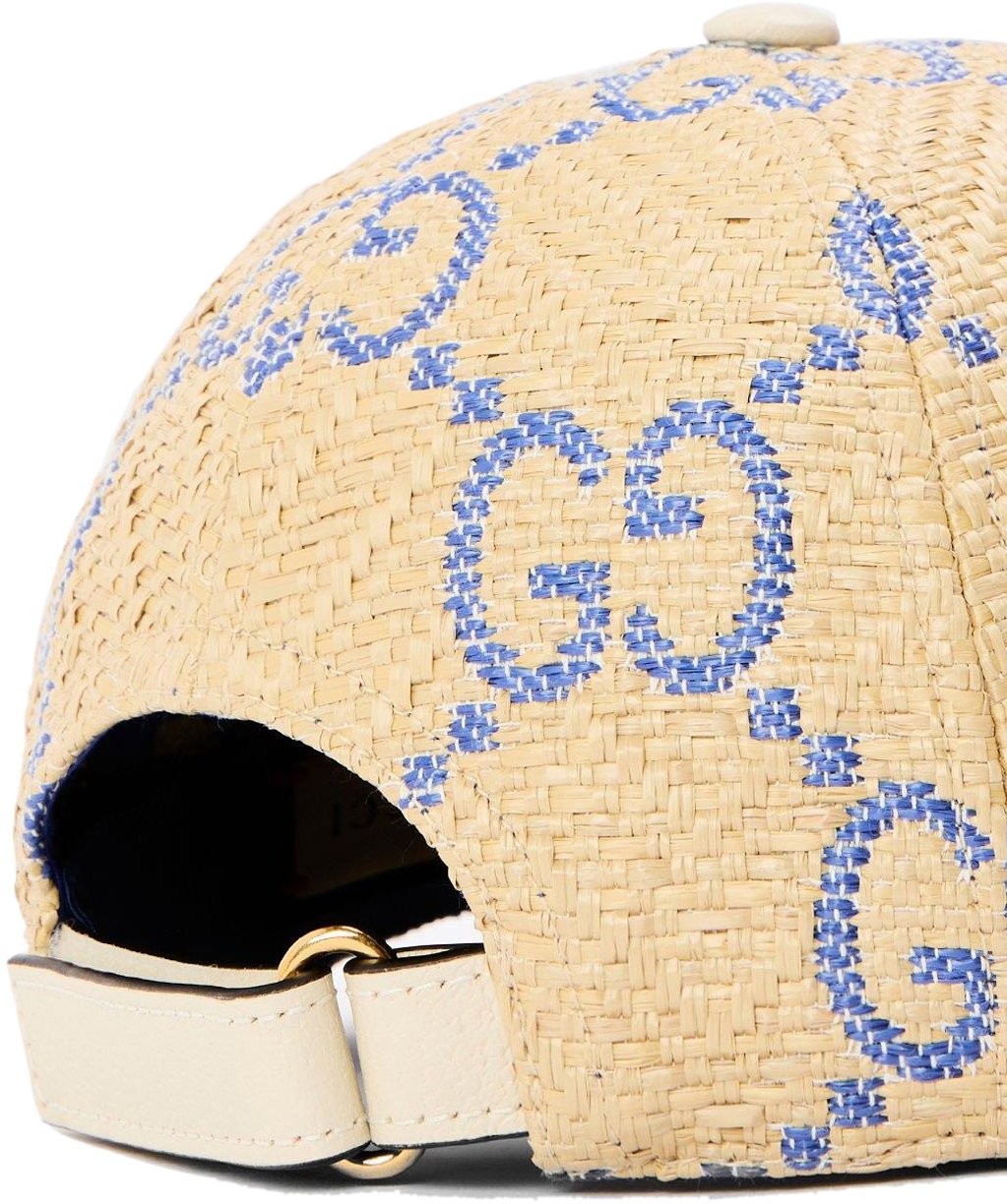 Gucci Raffia Effect Gg Monogram Baseball Cap Beige