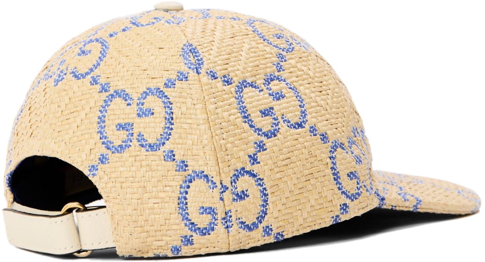 Gucci Raffia Effect Gg Monogram Baseball Cap Beige