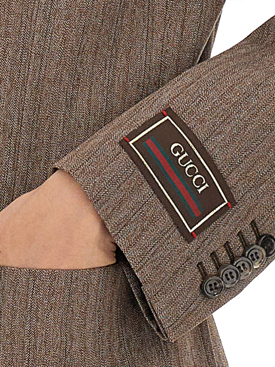 Gucci Classic Herringbone Patterned Wool Jacket Grijs