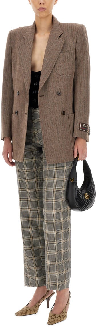 Gucci Classic Herringbone Patterned Wool Jacket Grijs