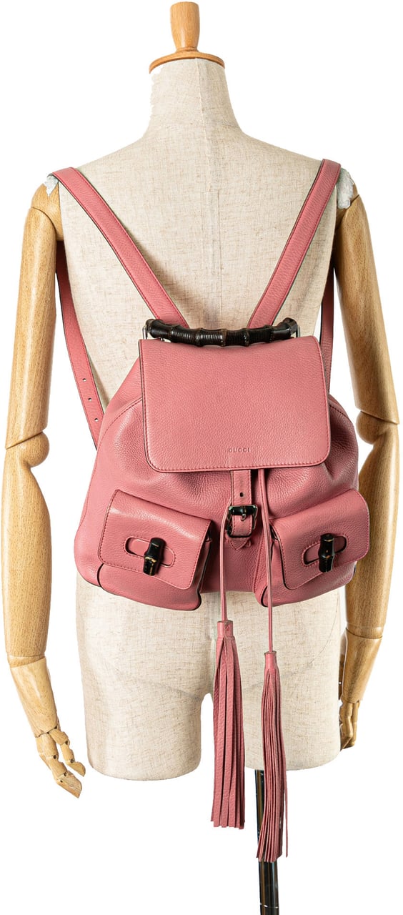 Gucci Leather Bamboo Tassel Backpack Roze