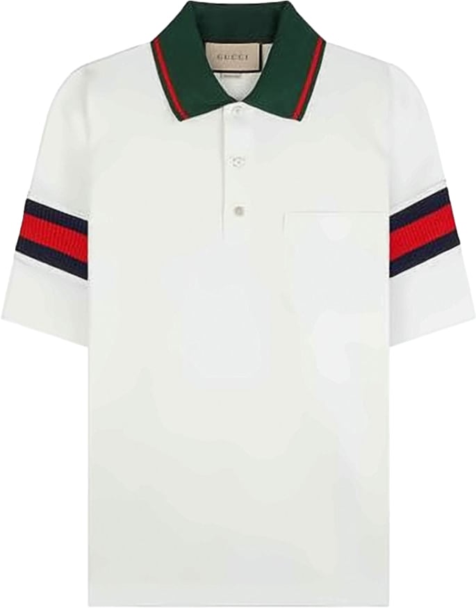 Gucci Short-Sleeve White Polo Shirt with Contrasting Collar Wit
