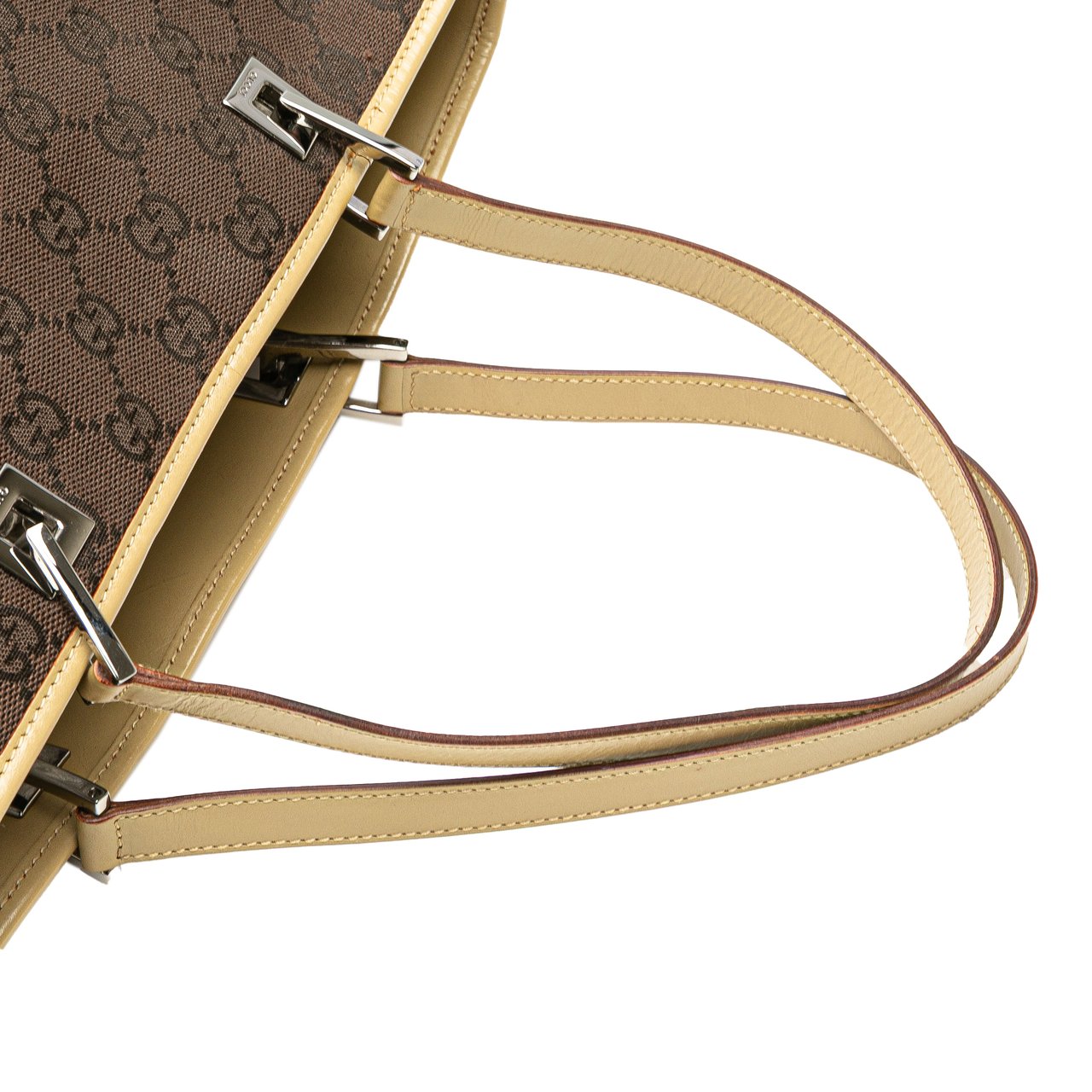 Gucci GG Canvas Web Bucket Tote Bruin