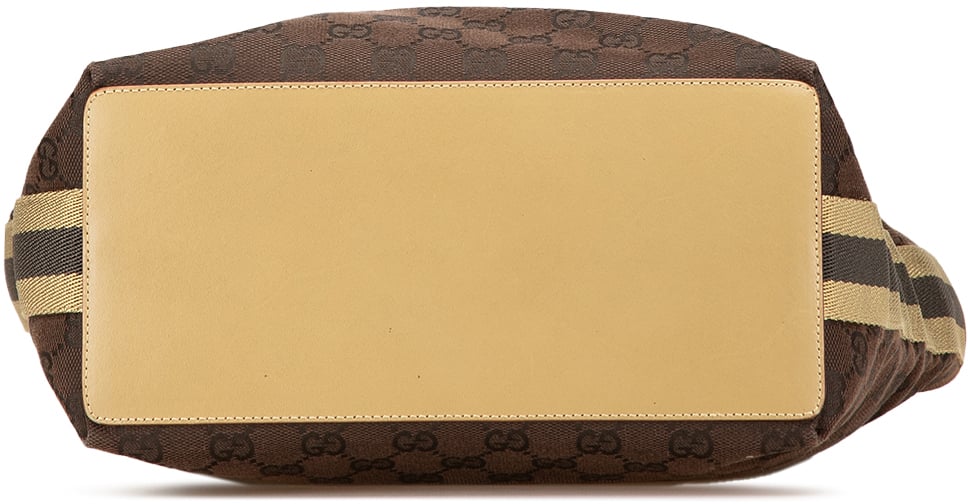 Gucci GG Canvas Web Bucket Tote Bruin