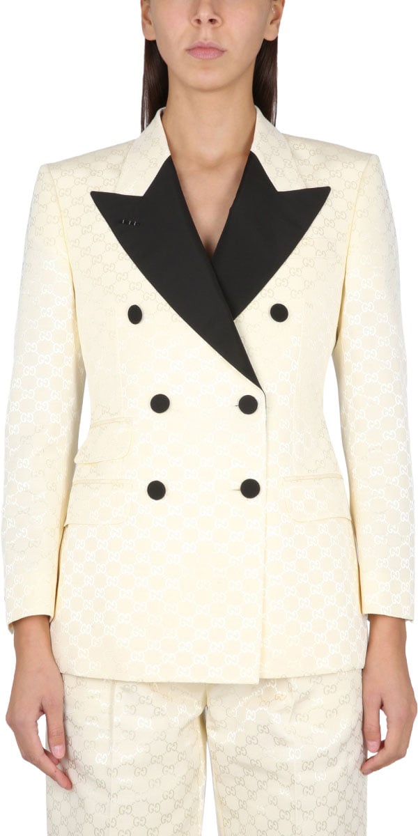 Gucci Structured Cotton and Viscose Blend Jacket Neutraal