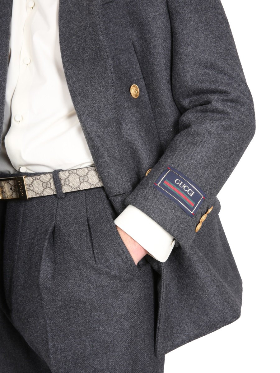 Gucci Double-Coat Jacket with Lance Lapels in Cashmere-Wool Blend Grijs