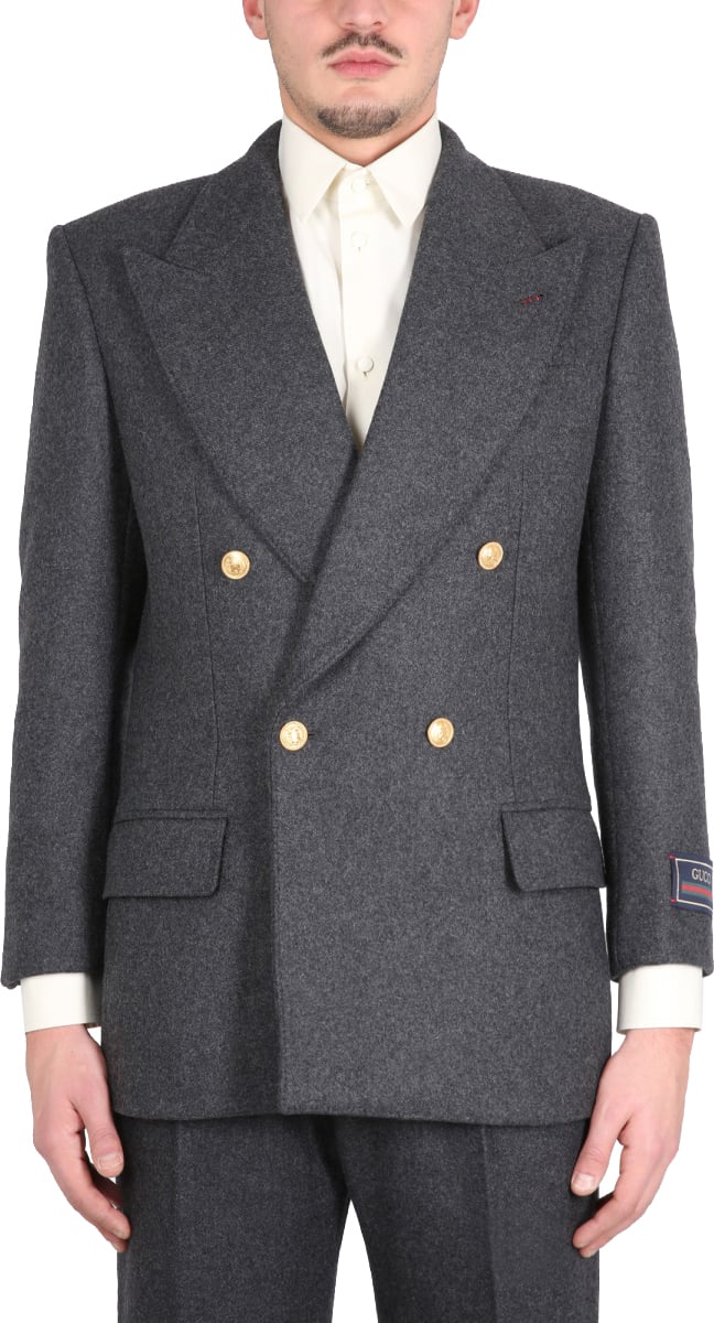 Gucci Double-Coat Jacket with Lance Lapels in Cashmere-Wool Blend Grijs