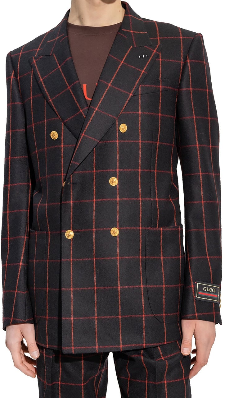 Gucci Wool Checked Blazer Zwart