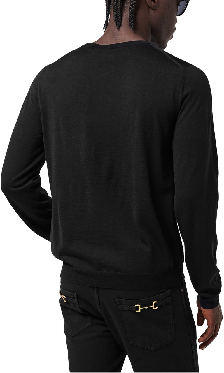 Gucci Horsebit Logo Intarsia Wool Sweater Zwart