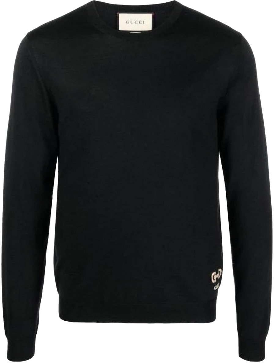 Gucci Horsebit Logo Intarsia Wool Sweater Zwart