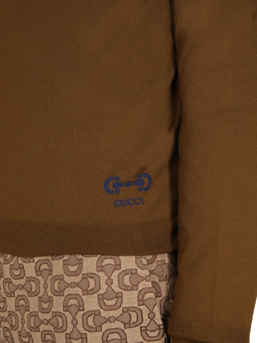 Gucci Smooth Wool Jersey with Distinctive Logo Embroidery Zwart