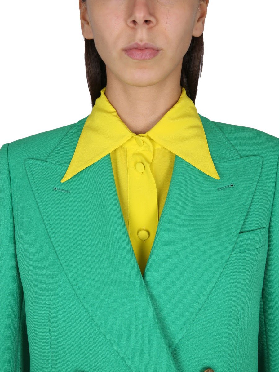 Gucci Pointed Collar Silk Shirt with Lined Detail Neutraal