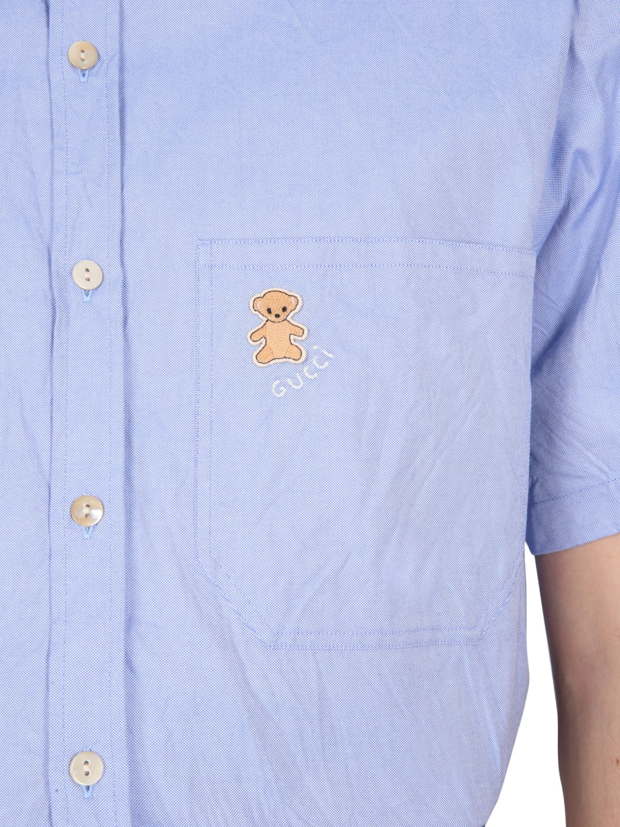 Gucci Casual Shirt with Bear Embroidery on Pocket Blauw