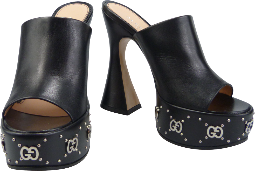 Gucci Sandalo Slider nero In Pelle Zwart