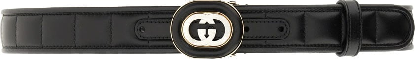 Gucci Black Quilted Leather Belt with Gold Cross Buckle Zwart