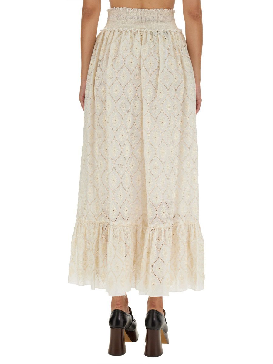Gucci Floral Broderie Anglaise Midi Skirt Neutraal