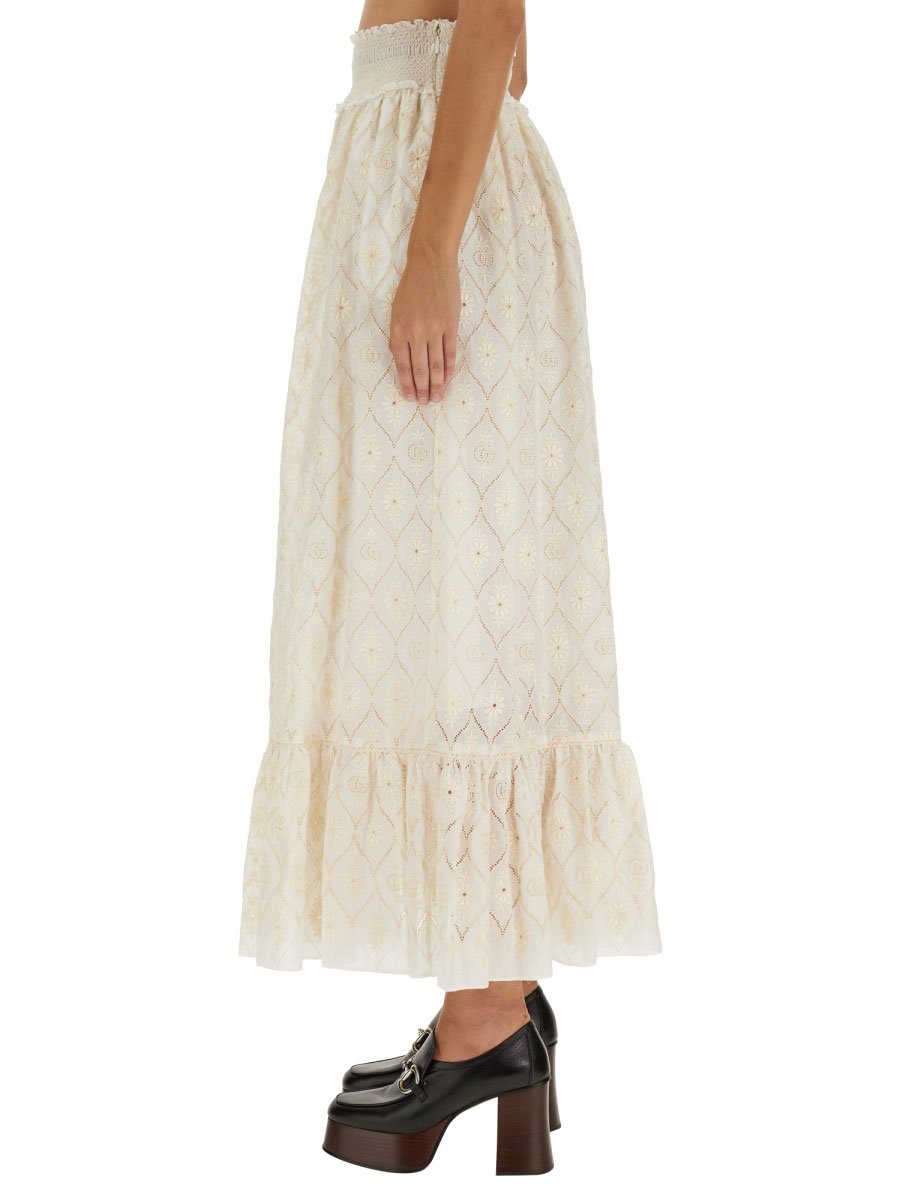Gucci Floral Broderie Anglaise Midi Skirt Neutraal