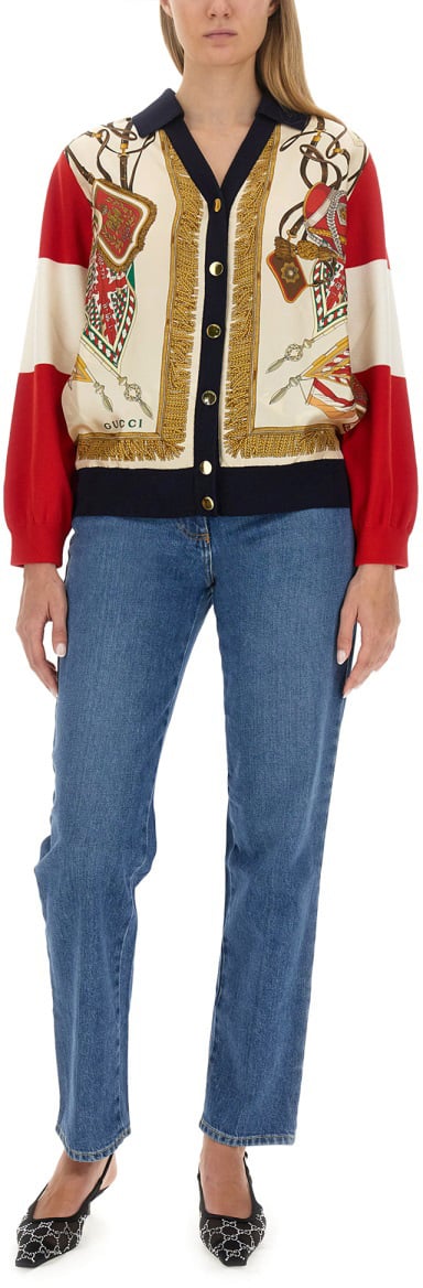 Gucci Extra Fine Wool Cardigan With Print Neutraal