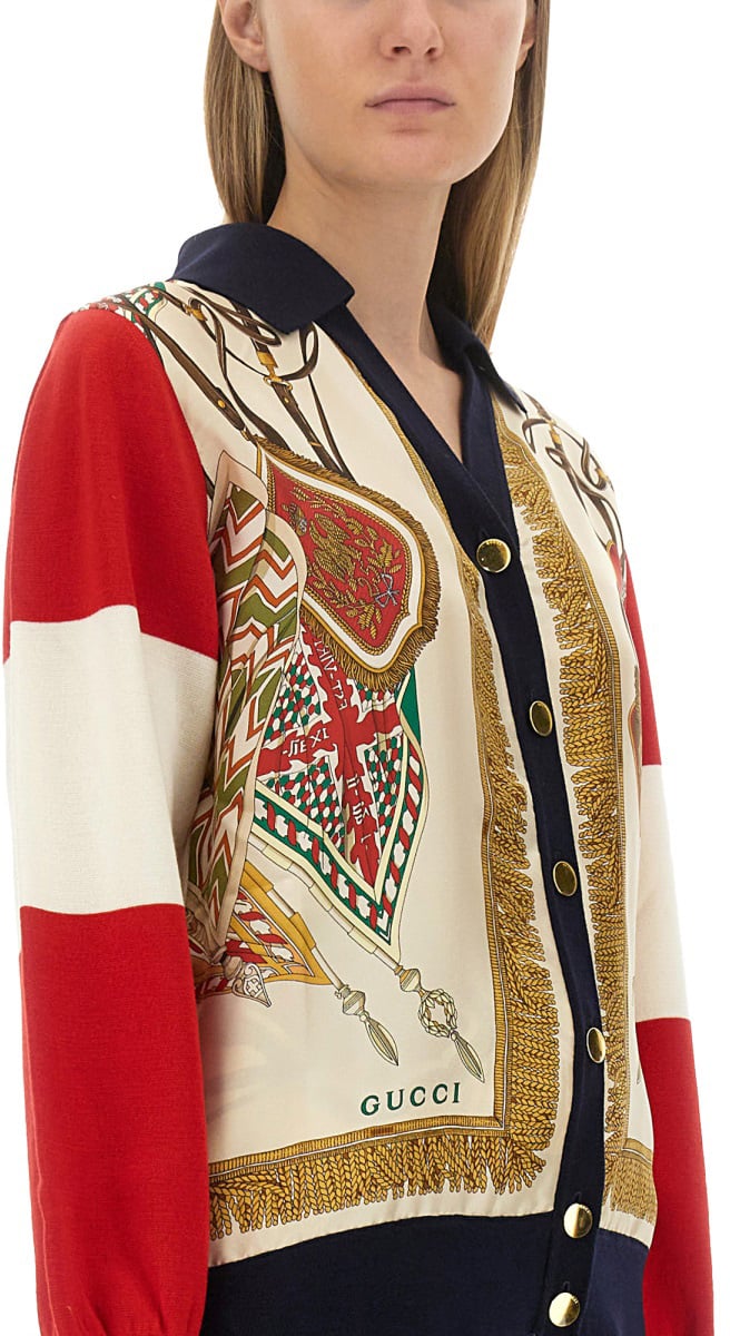 Gucci Extra Fine Wool Cardigan With Print Neutraal