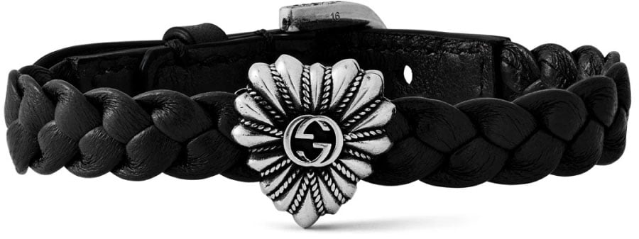 Gucci Gg Logo Leather Chain Bracelet Zwart