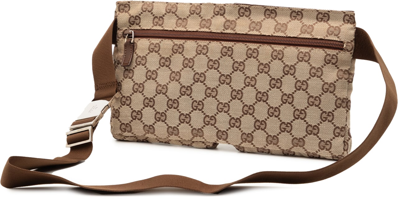 Gucci GG Canvas Double Pocket Belt Bag Bruin