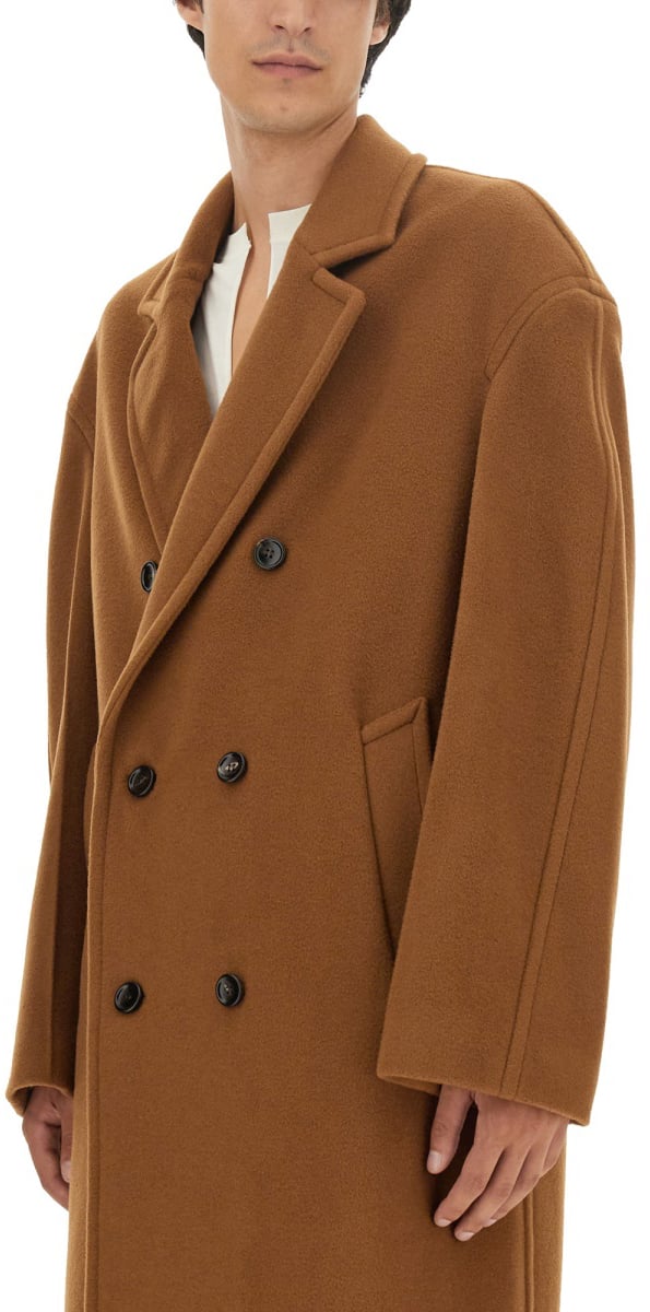 Gucci Double-Breasted Wool Coat with Tailored Silhouette Bruin