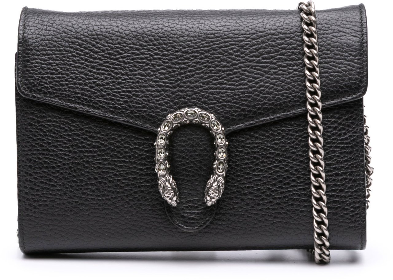 Gucci Mini Leather Dionysus Wallet on Chain Zwart