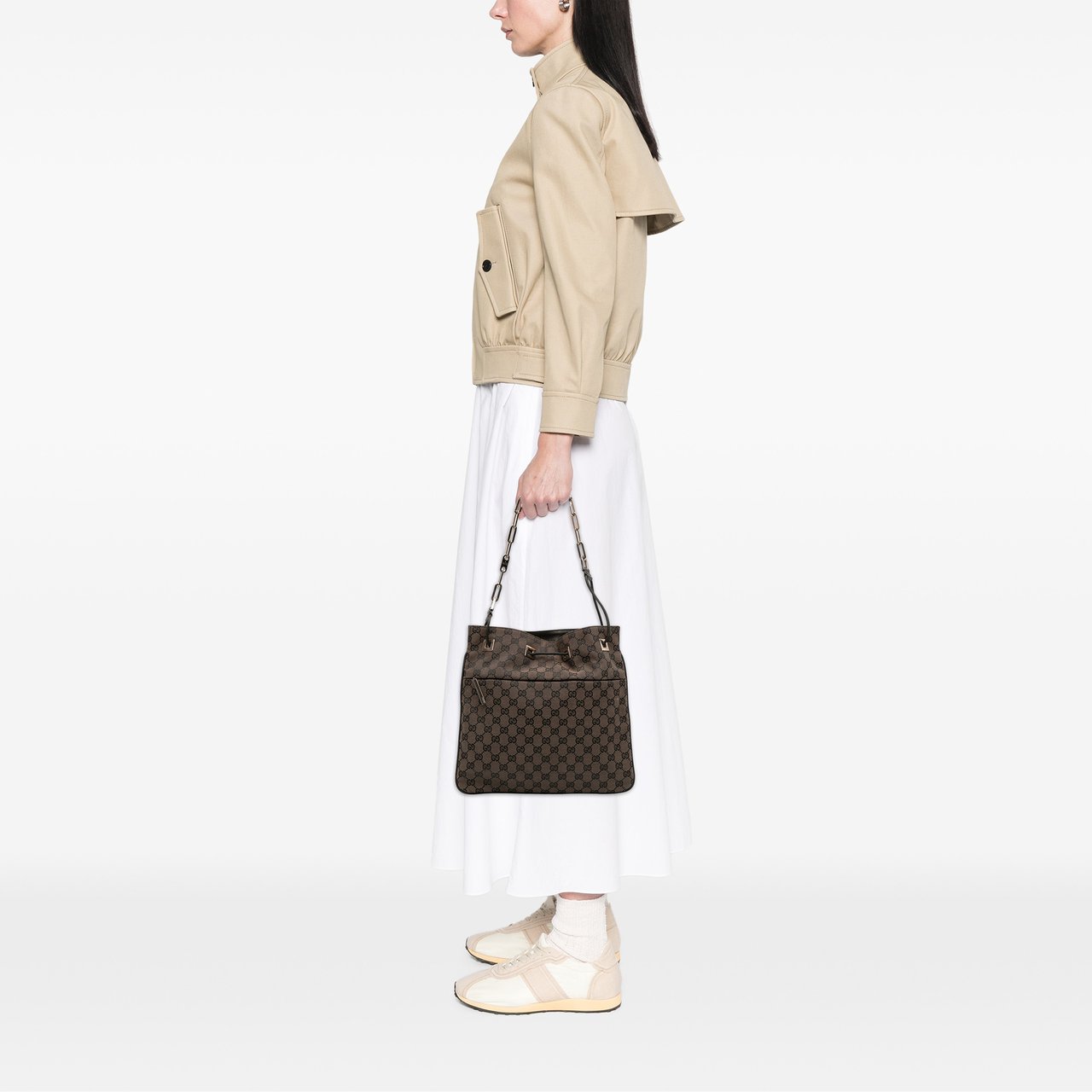 Gucci GG Canvas Shoulder Bag Bruin