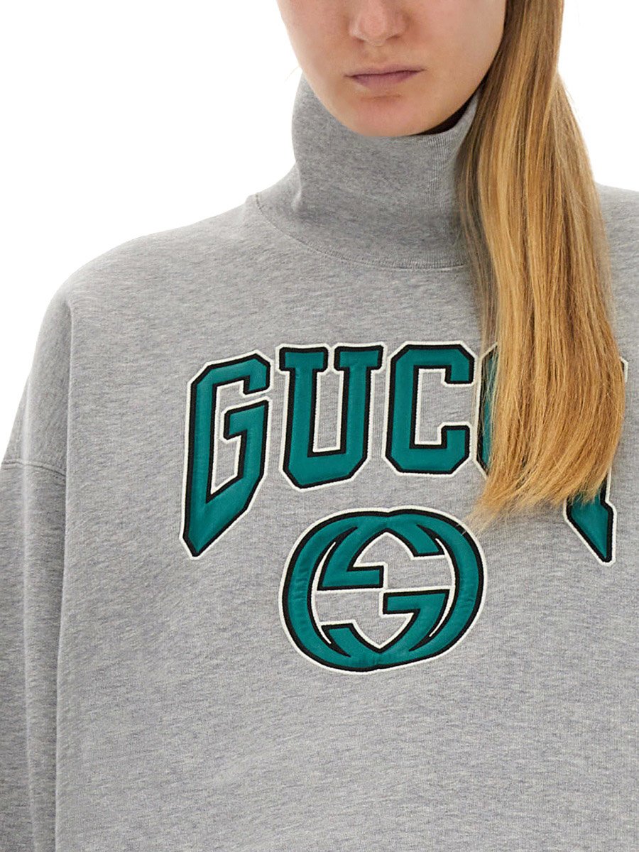 Gucci Embroidered Oversized Cotton Sweatshirt Grijs