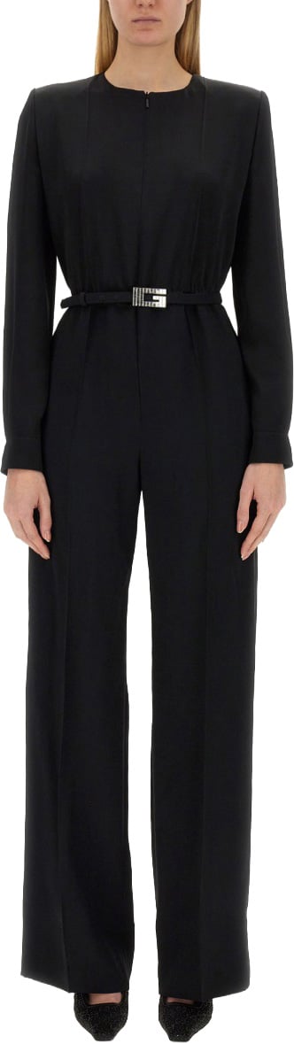 Gucci Viscose Jumpsuit with Belted Waist and Refined Silhouette Zwart