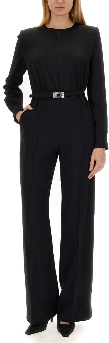 Gucci Viscose Jumpsuit with Belted Waist and Refined Silhouette Zwart