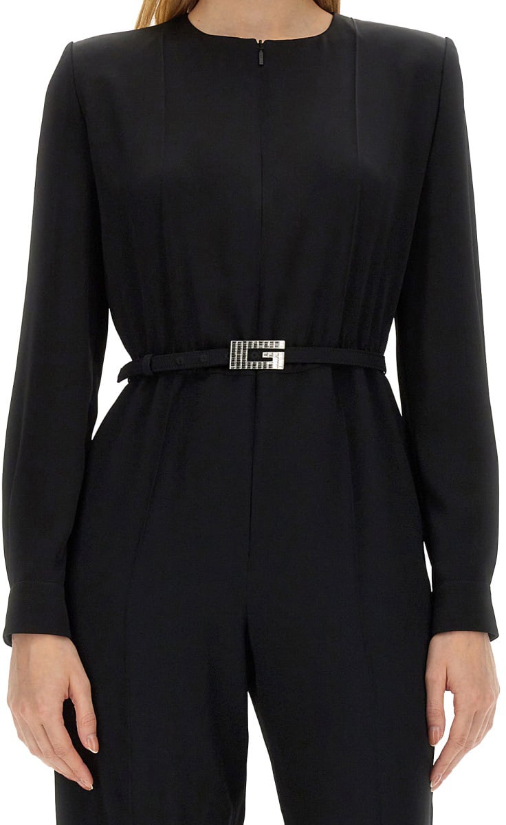 Gucci Viscose Jumpsuit with Belted Waist and Refined Silhouette Zwart