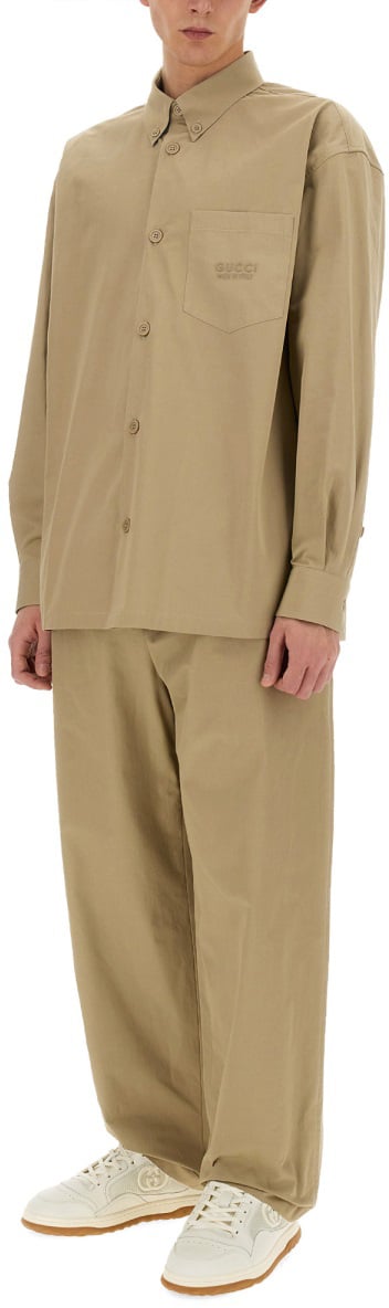 Gucci Classic Regular Fit Cotton Poplin Pants Neutraal
