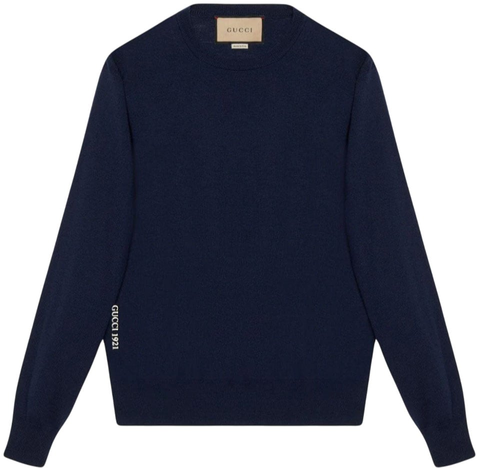Gucci maglione di lana con logo ricamato Blauw